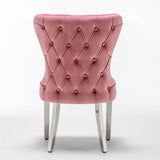 Classic-Pink-Velvet-Buttoned-Back-Dining-Chair-Diamond-Stitching-Stainless-Steel-Legs-Set-of-2