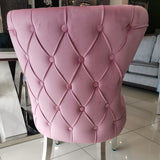 Classic-Pink-Velvet-Buttoned-Back-Dining-Chair-Diamond-Stitching-Stainless-Steel-Legs-Set-of-2