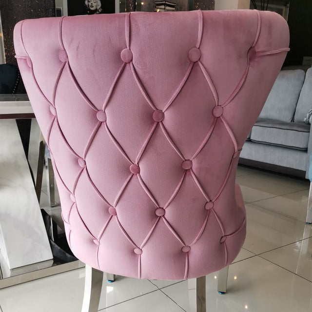 Classic-Pink-Velvet-Buttoned-Back-Dining-Chair-Diamond-Stitching-Stainless-Steel-Legs-Set-of-2