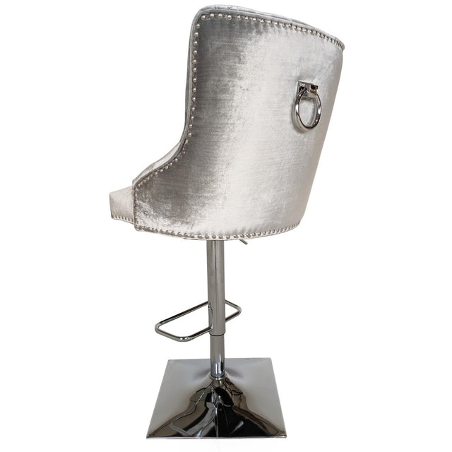 Classic-Shimmer-Grey-Velvet-Knocker-Back-Bar-Stool-Adjustable-Stainless-Steel-Base