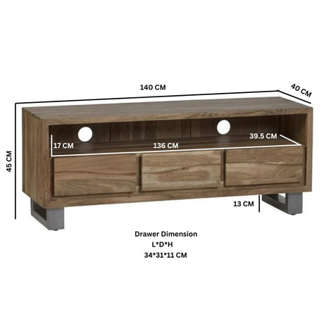 Charleston Industrial Solid Acacia Wood TV Stand With Storage