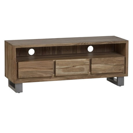 Charleston Industrial Solid Acacia Wood TV Stand With Storage