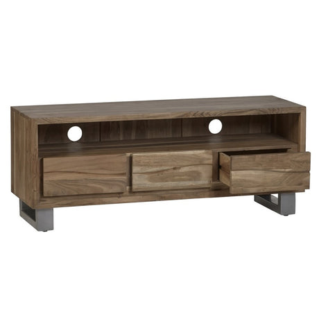 Charleston Industrial Solid Acacia Wood TV Stand With Storage