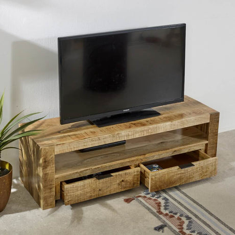 Kochi Modern Solid Mango Wood TV Stand With Storage