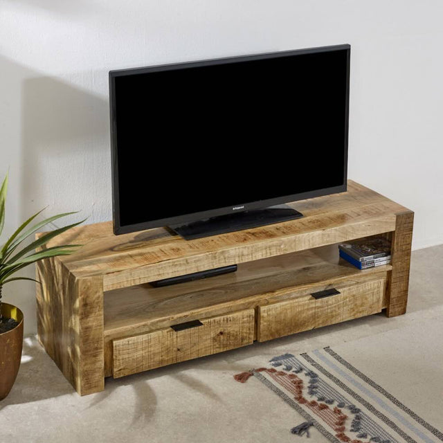 Kochi Modern Solid Mango Wood TV Stand With Storage