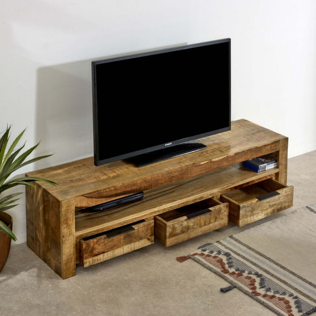 Kochi Modern Solid Mango Wood TV Stand With Storage