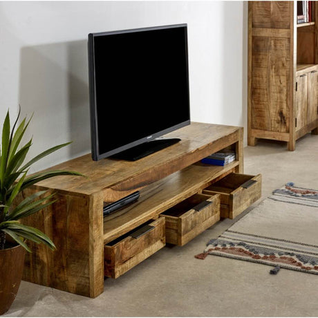 Kochi Modern Solid Mango Wood TV Stand With Storage