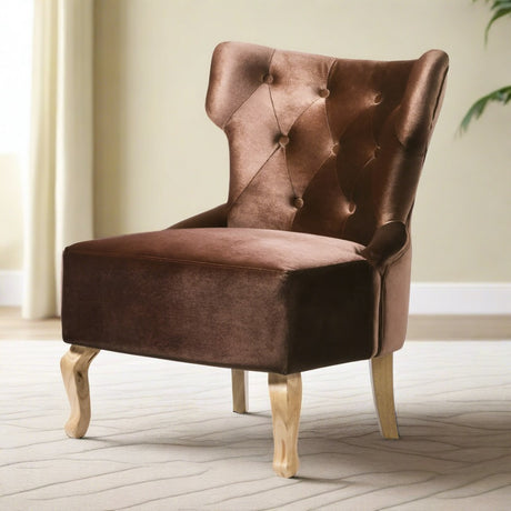 Classic-brown-Shimmer-Velvet-Lounge-Chair-With-Deep-Buttoned-Back-_-Rubberwood-Legs