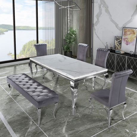 Classic-dark-grey-leather-dining-chairs-chrome-legs