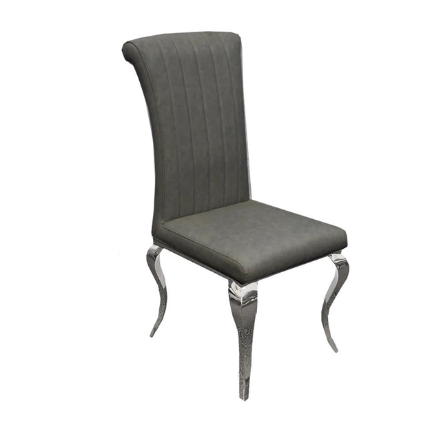 Classic-dark-grey-leather-dining-chairs-chrome-legs