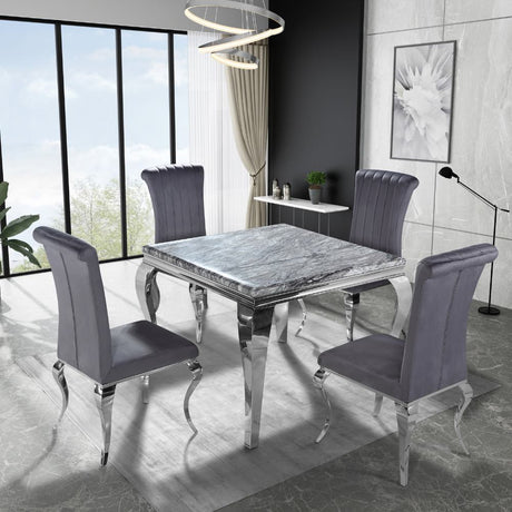 Classic-dark-grey-leather-dining-chairs-chrome-legs