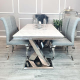 Classic-light-grey-leather-dining-chairs-chrome-legs