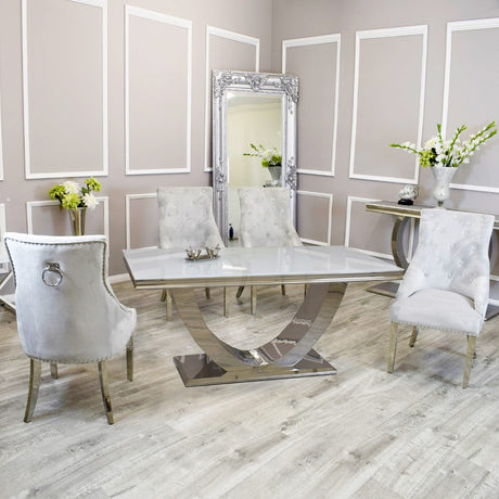 Classic-light-grey-velvet-knocker-back-dining-chairs-chrome-legs