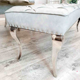 ClassicRoyalStyleLightGreyLeatherDiningBench140cm-ChromeLegs