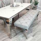 ClassicRoyalStyleLightGreyLeatherDiningBench140cm-ChromeLegs