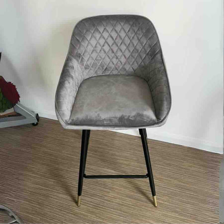  Dark-Grey-Modern-Velvet-Bar-Stool-Diamond-Stitching-Black-Legs-With-Gold-Tips-Set-of-2