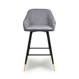 Dark-Grey-Modern-Velvet-Bar-Stool-Diamond-Stitching-Black-Legs-With-Gold-Tips-Set-of-2