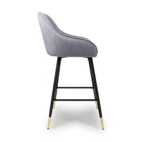 Dark-Grey-Modern-Velvet-Bar-Stool-Diamond-Stitching-Black-Legs-With-Gold-Tips-Set-of-2