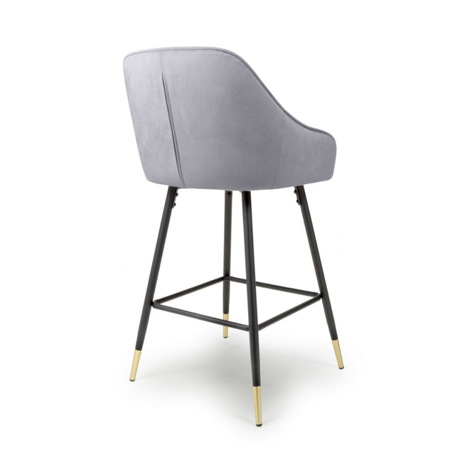 Dark-Grey-Modern-Velvet-Bar-Stool-Diamond-Stitching-Black-Legs-With-Gold-Tips-Set-of-2