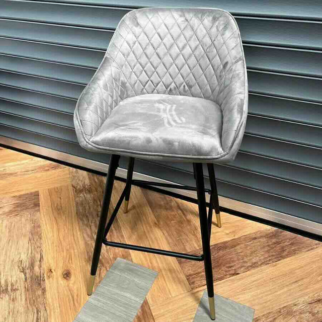  Dark-Grey-Modern-Velvet-Bar-Stool-Diamond-Stitching-Black-Legs-With-Gold-Tips-Set-of-2