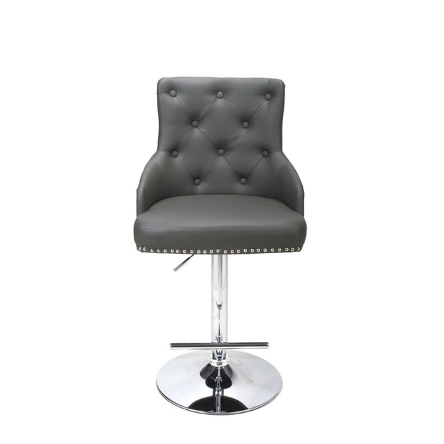 Grey-Classic-Leather-Bar-Stool-Chrome-Studded-With-Adjustable-Stainless-Steel-Base-Set-of-2