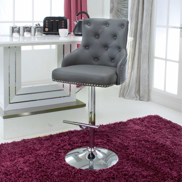 Grey-Classic-Leather-Bar-Stool-Chrome-Studded-With-Adjustable-Stainless-Steel-Base-Set-of-2