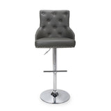 Grey-Classic-Leather-Bar-Stool-Chrome-Studded-With-Adjustable-Stainless-Steel-Base-Set-of-2