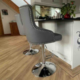 Grey-Classic-Leather-Bar-Stool-Chrome-Studded-With-Adjustable-Stainless-Steel-Base-Set-of-2