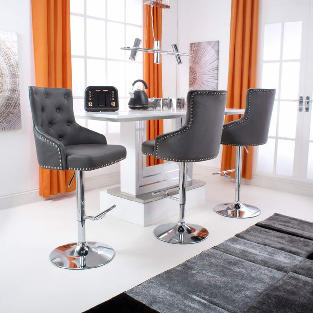 Grey-Classic-Leather-Bar-Stool-Chrome-Studded-With-Adjustable-Stainless-Steel-Base-Set-of-2