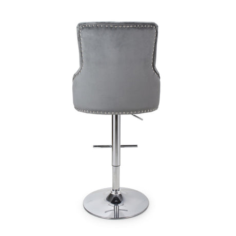 Grey-Classic-Velvet-Bar-Stool-Chrome-Studded-With-Adjustable-Stainless-Steel-Base-Set-of-2