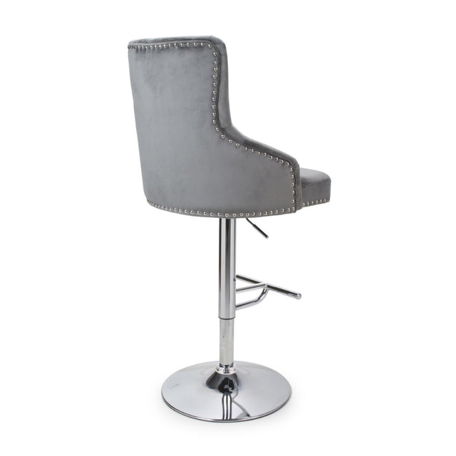 Grey-Classic-Velvet-Bar-Stool-Chrome-Studded-With-Adjustable-Stainless-Steel-Base-Set-of-2