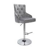 Grey-Classic-Velvet-Bar-Stool-Chrome-Studded-With-Adjustable-Stainless-Steel-Base-Set-of-2