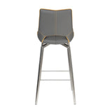 Grey-Modern-Leather-Bar-Stool-Yellow-Lining-Stainless-Steel-Swivel-Base-Set-of-2