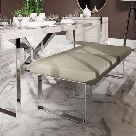 Naples Modern Taupe Grey Leather Backless Dining Bench