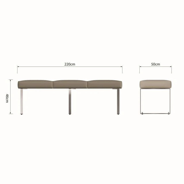 Naples Modern Taupe Grey Leather Backless Dining Bench