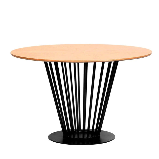 Industrial-4-Seater-Round-Oak-Veneer-Dining-Table-Black-Metal-Pedestal-Base-120cm