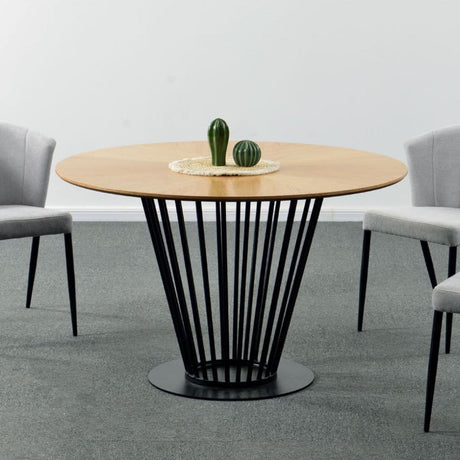 Industrial-4-Seater-Round-Oak-Veneer-Dining-Table-Black-Metal-Pedestal-Base-120cm