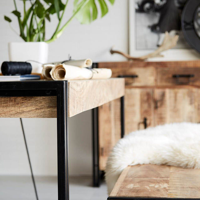 Industrial Natural Reclaimed Wood & Metal Rectangular Dining Table With Reclaimed Wood Chairs & Bench 150cm