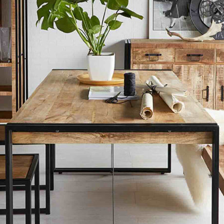 Industrial Natural Reclaimed Wood & Metal Rectangular Dining Table With Reclaimed Wood Chairs & Bench 150cm