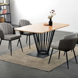 Industrial Rectangular Oak Dining Table Black Metal Pedestal Base With Grey Fabric & Faux Leather Chairs Kitchen Table Set 160cm