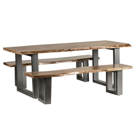 Industrial Natural Solid Wood Live Edge Rectangular Dining Table With Solid Wood Dining Bench Kitchen Table Set