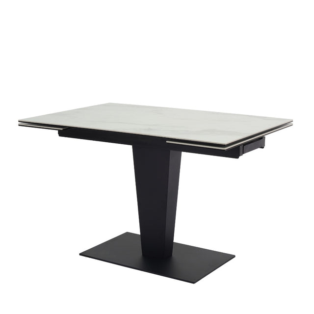 Industrial-8-Seater-Rectangular-Extending-White-Marble-Dining-Table-Black-Metal-Pedestal-Base-120cm-180cm