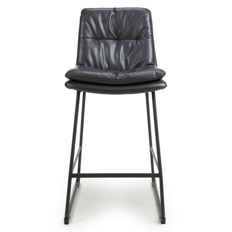 Hudson Industrial Dark Grey Leather Bar Stools Set of 2