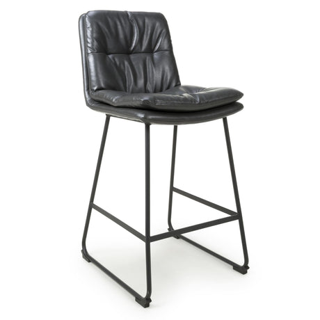 Hudson Industrial Dark Grey Leather Bar Stools Set of 2