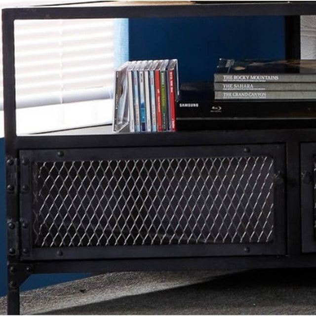 Willowbrook Industrial Black Metal Corner TV Stand With Mango Wood Top