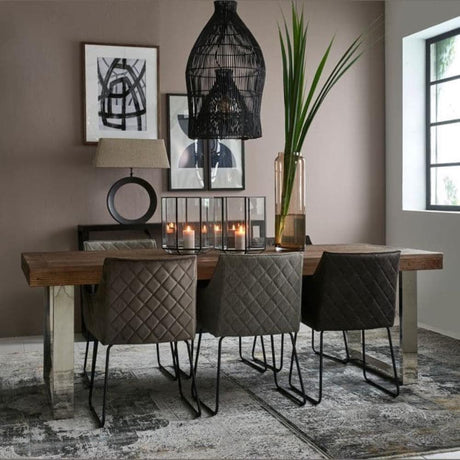 Industrial-Brown-Velvet-Fabric-Diamond-Stitched-Dining-Chair-Black-Metal-Legs-Set-of-2