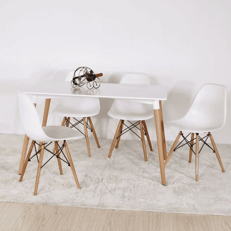 Industrial-Eiffel-Style-White-Plastic-Dining-Chair-Wooden-Legs-Set-of-4