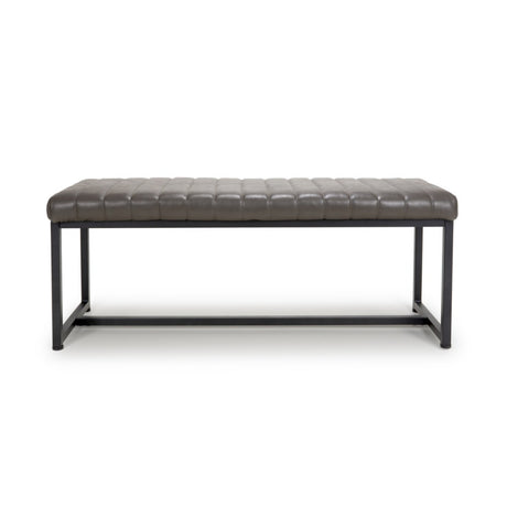 Industrial Grey Leather Dining Bench Black Metal Base