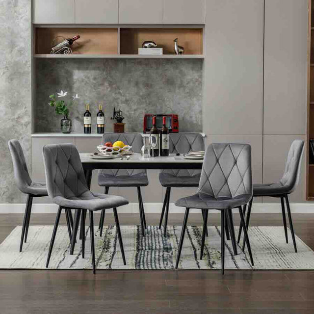 Industrial-Grey-Velvet-Dining-Chair-Diamond-Stitching-Black-Metal-Legs-Set-of-2