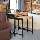 Industrial-Natural-Reclaimed-Wood-Nest-of-2-Side-Tables-Black-Metal-Frame